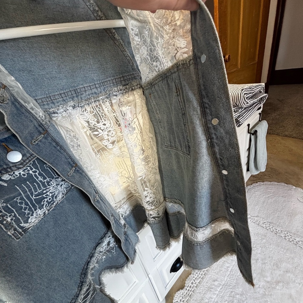 POL Blue Denim Jacket with White Lace Accents - Picture 6 of 10